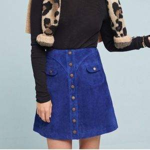 Anthropology blue suede leather mini skirt NWT
